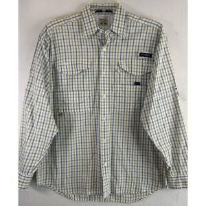 Columbia Shirt Mens S Green/Blue Plaid Checks Button Vented Super Bonehead PF